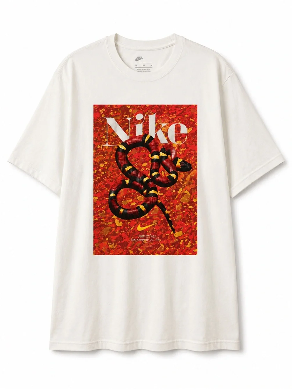 Nike White Short Sleeve Tee with Red & Black Snake Graphic